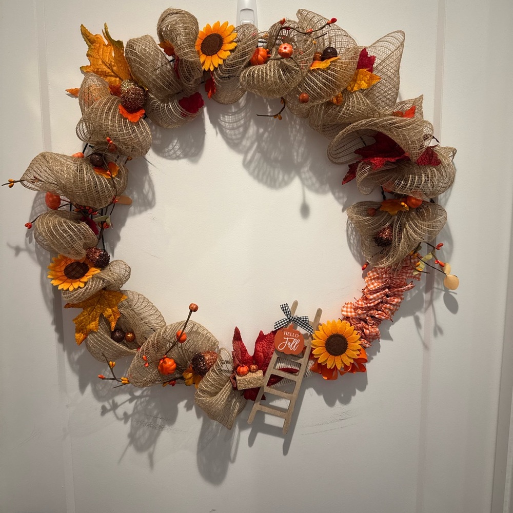 Autumn Harvest Wreath with Sunflowers and Burlap